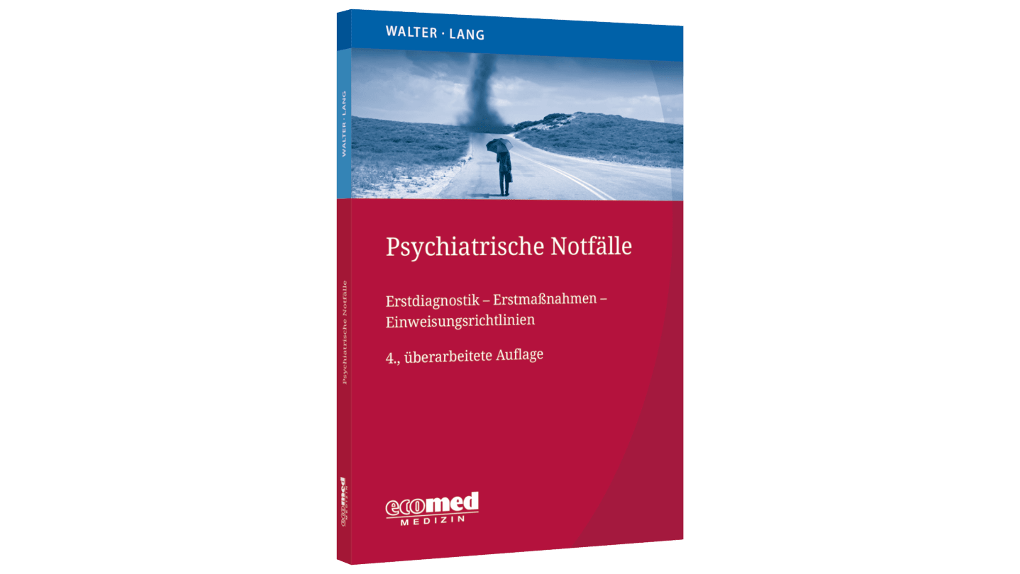 Cover des Buches "Psychiatrische Notfälle", auf dem eine Person mit Schirm einem Tornado entgegenblickt