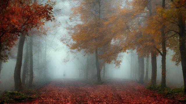 Wald im Herbst mit Nebel